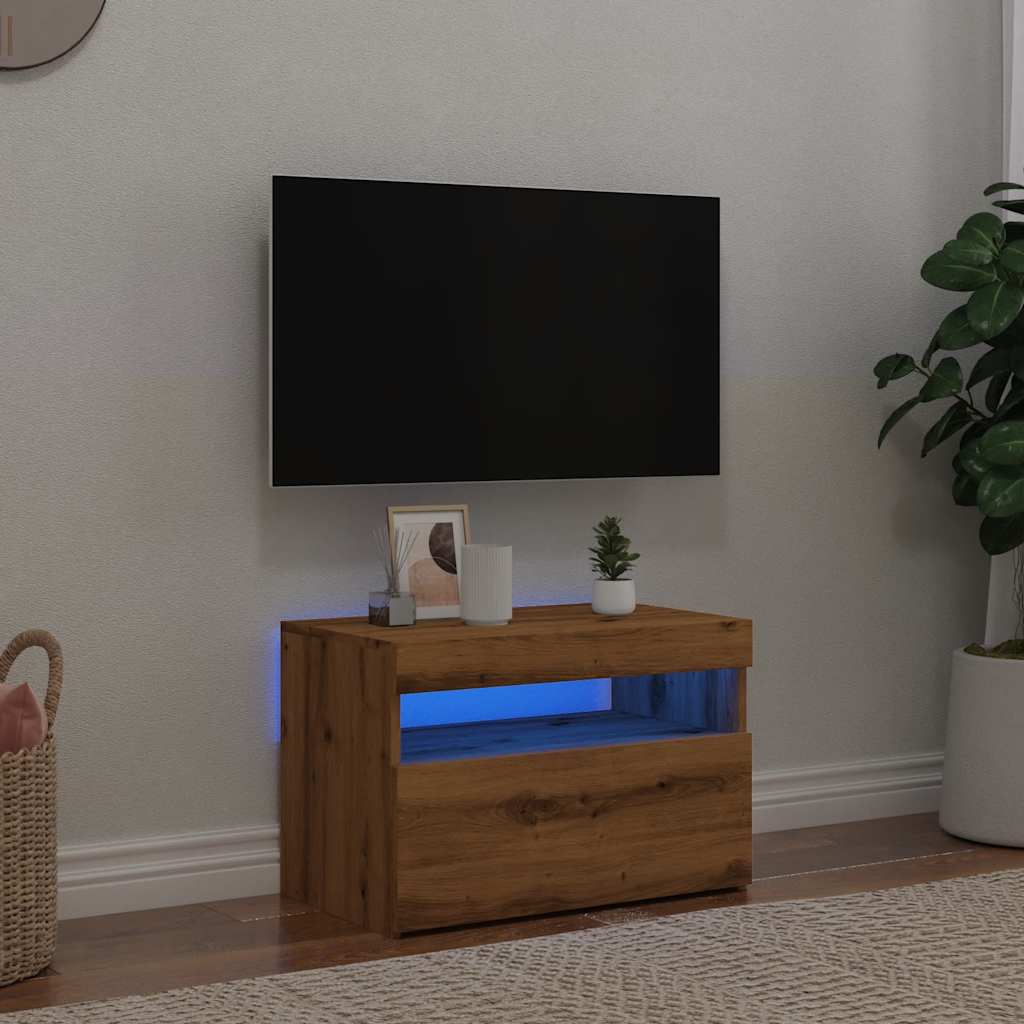 tv-bord med LED-lys 60x35x40 cm konstrueret træ kunsteg