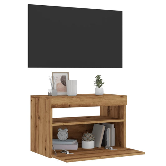 tv-bord med LED-lys 60x35x40 cm konstrueret træ kunsteg