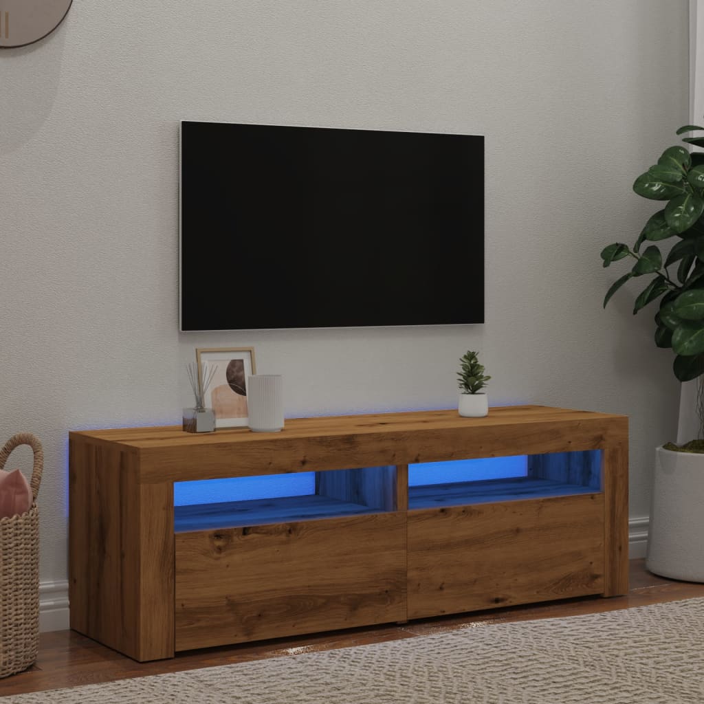 tv-bord med LED-lys 120x35x40 cm konstrueret træ kunsteg