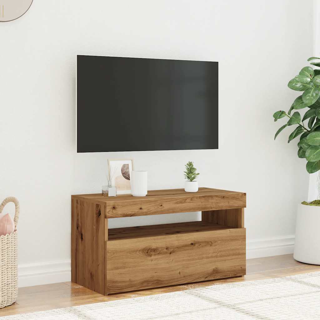 tv-bord med LED-lys 75x35x40 cm konstrueret træ kunsteg