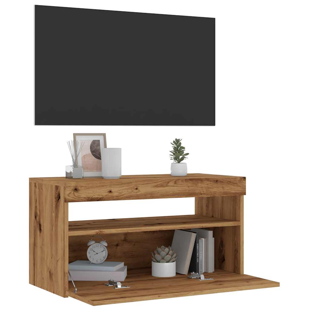 tv-bord med LED-lys 75x35x40 cm konstrueret træ kunsteg