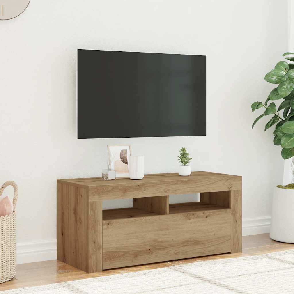 tv-bord med LED-lys 90x35x40 cm konstrueret træ kunsteg