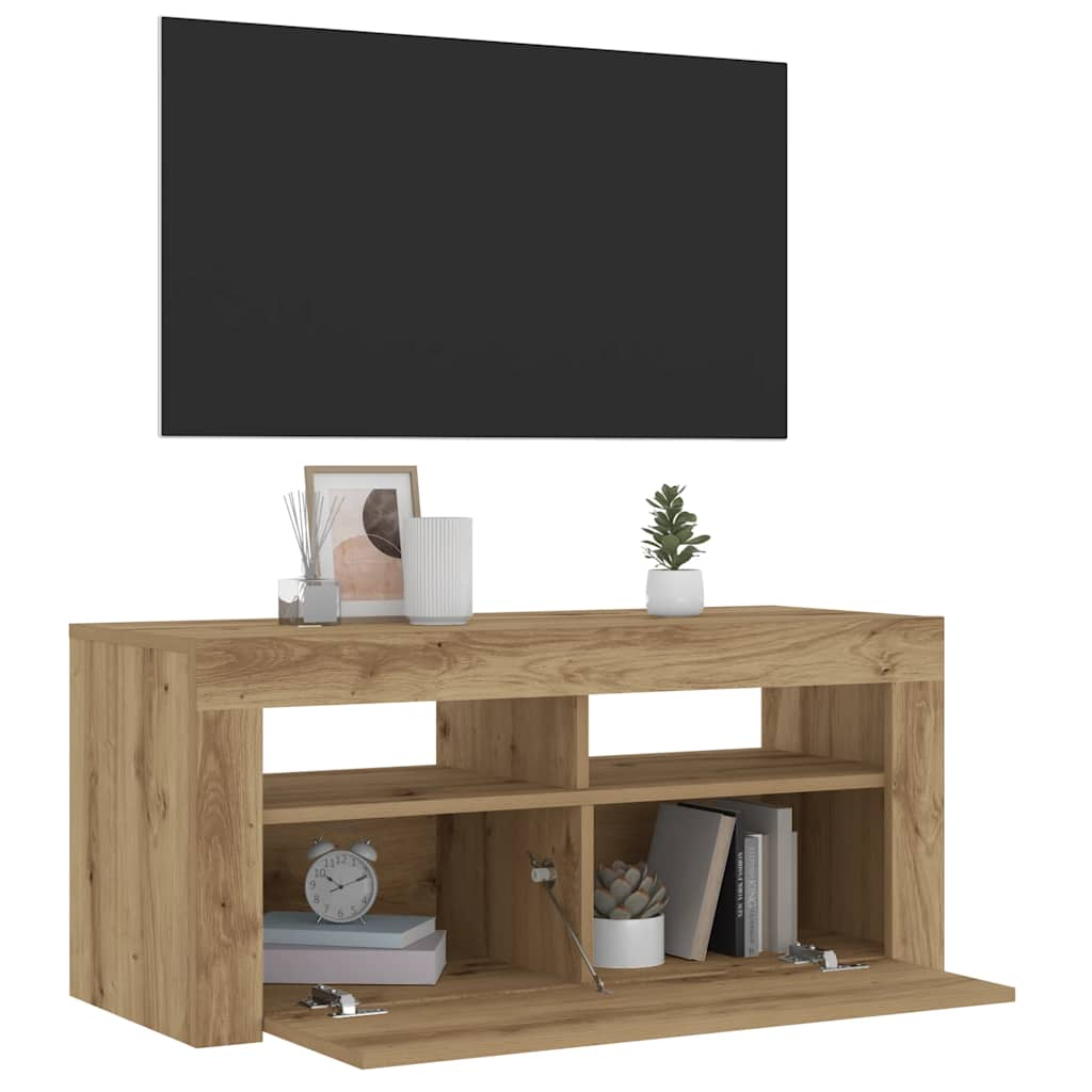 tv-bord med LED-lys 90x35x40 cm konstrueret træ kunsteg