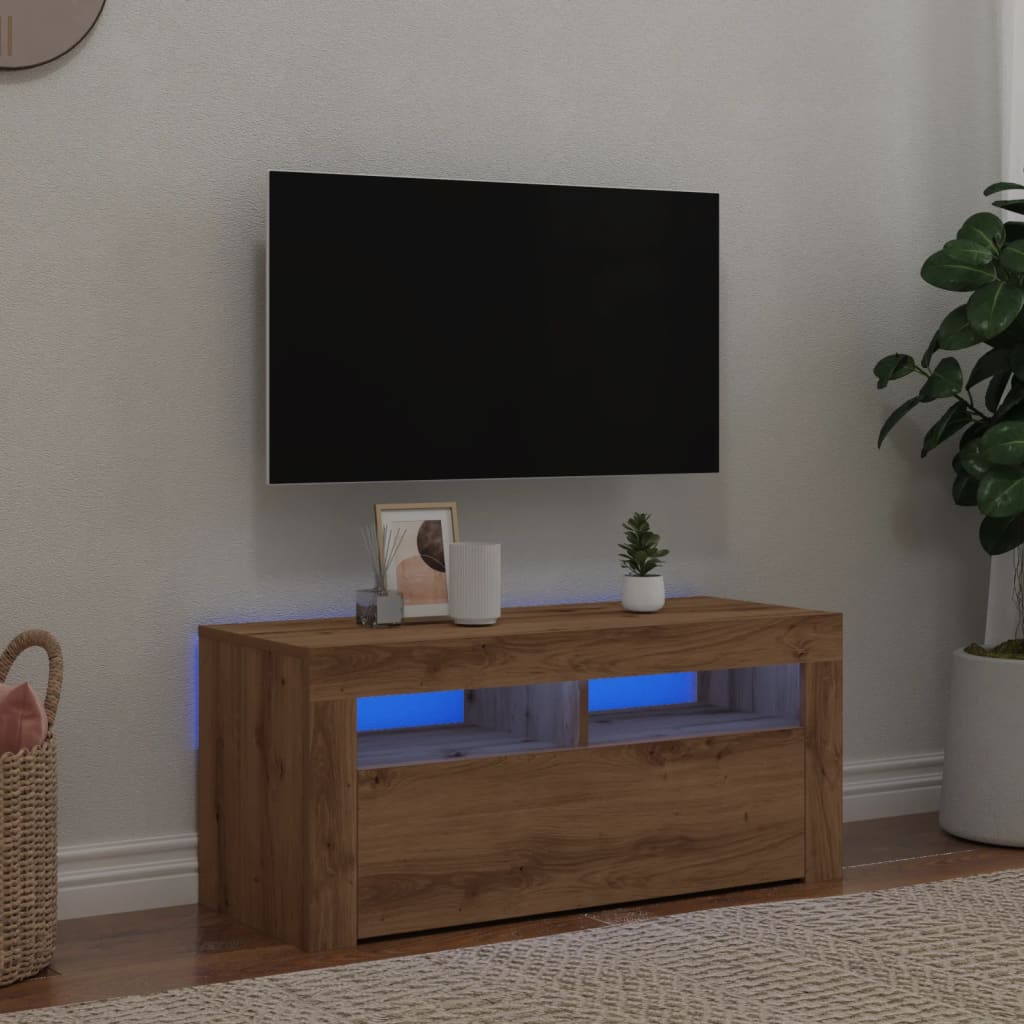 tv-bord med LED-lys 90x35x40 cm konstrueret træ kunsteg