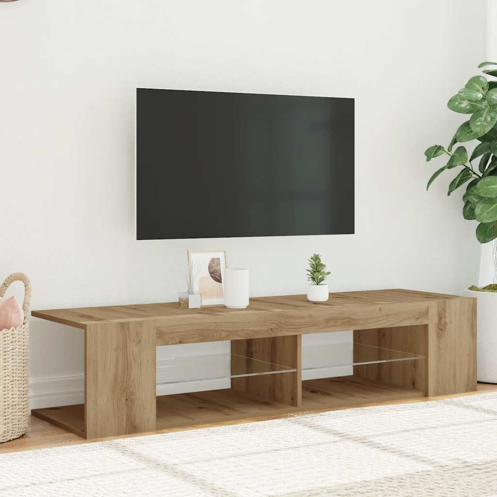 tv-bord med LED-lys 135x39x30 cm konstrueret træ kunsteg