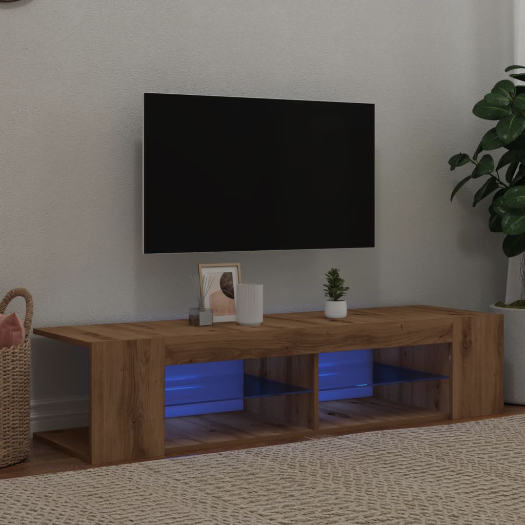 tv-bord med LED-lys 135x39x30 cm konstrueret træ kunsteg