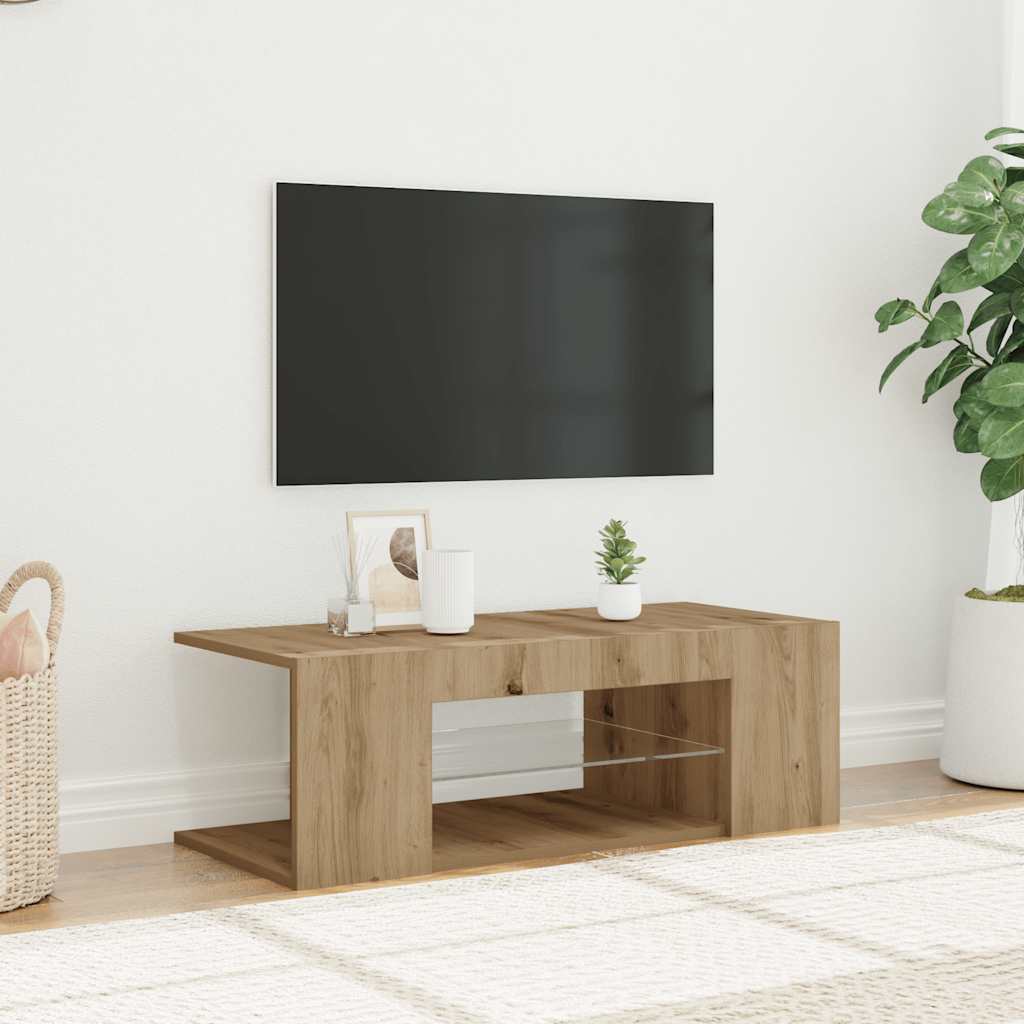 tv-bord med LED-lys 90x39x30 cm konstrueret træ kunsteg