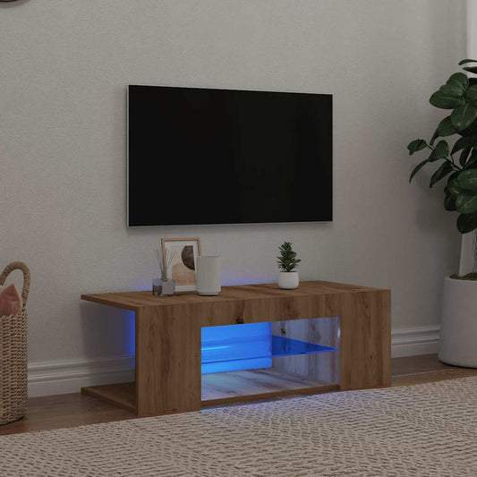 tv-bord med LED-lys 90x39x30 cm konstrueret træ kunsteg