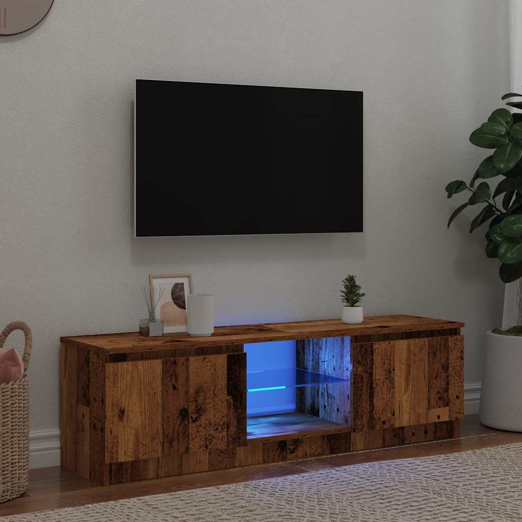 tv-bord m. LED-lys 120x30x36 cm konstrueret træ antikt træ