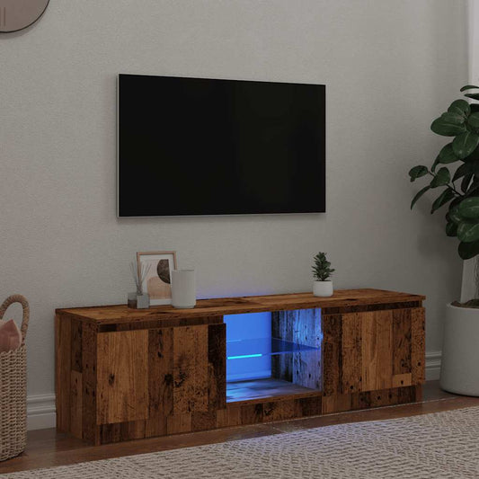 tv-bord m. LED-lys 140x40x35,5 cm konstrueret træ antikt træ