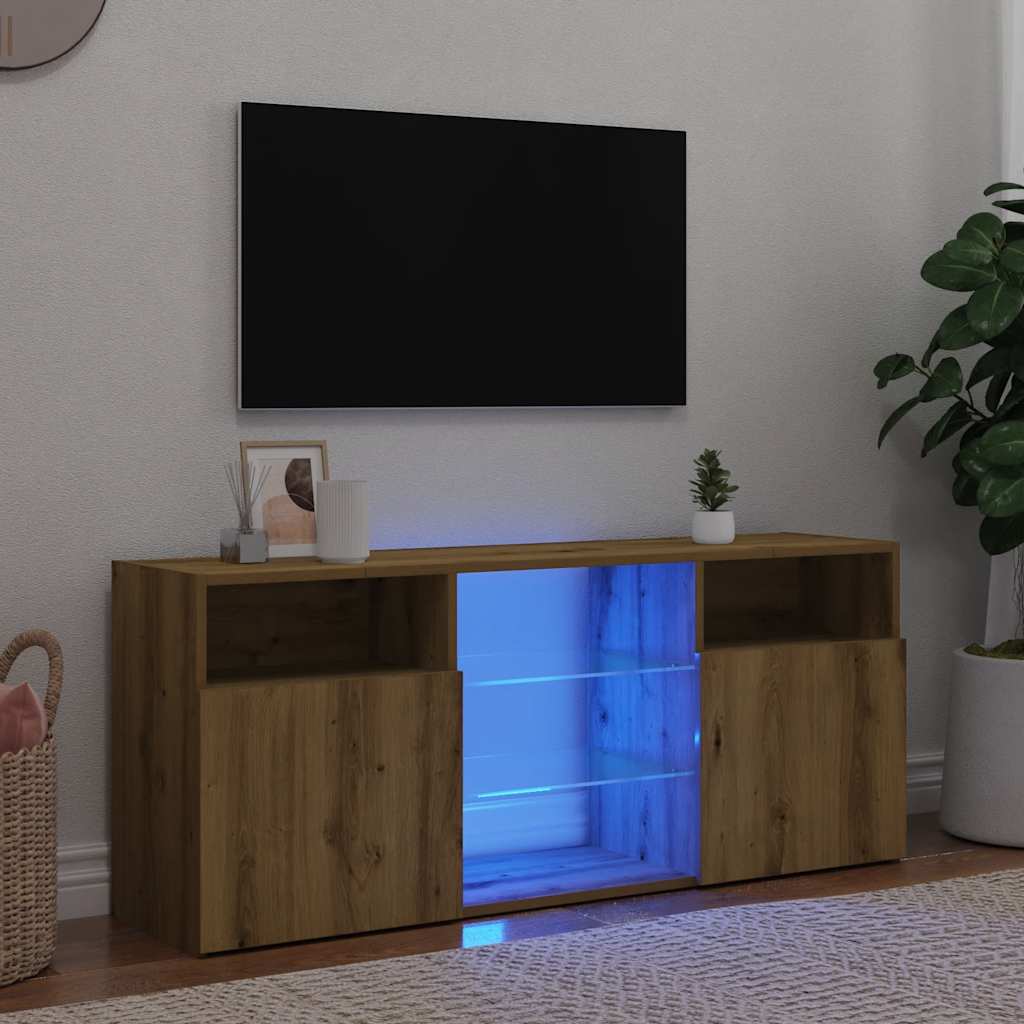 tv-bord med LED-lys 120x30x50 cm konstrueret træ kunsteg