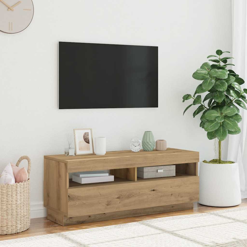 tv-bord med LED-lys 100x35x40 cm konstrueret træ kunsteg