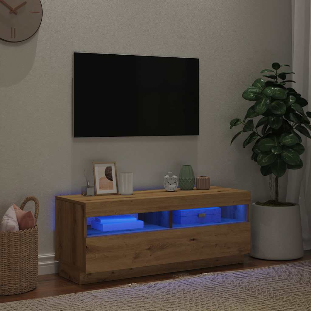 tv-bord med LED-lys 100x35x40 cm konstrueret træ kunsteg