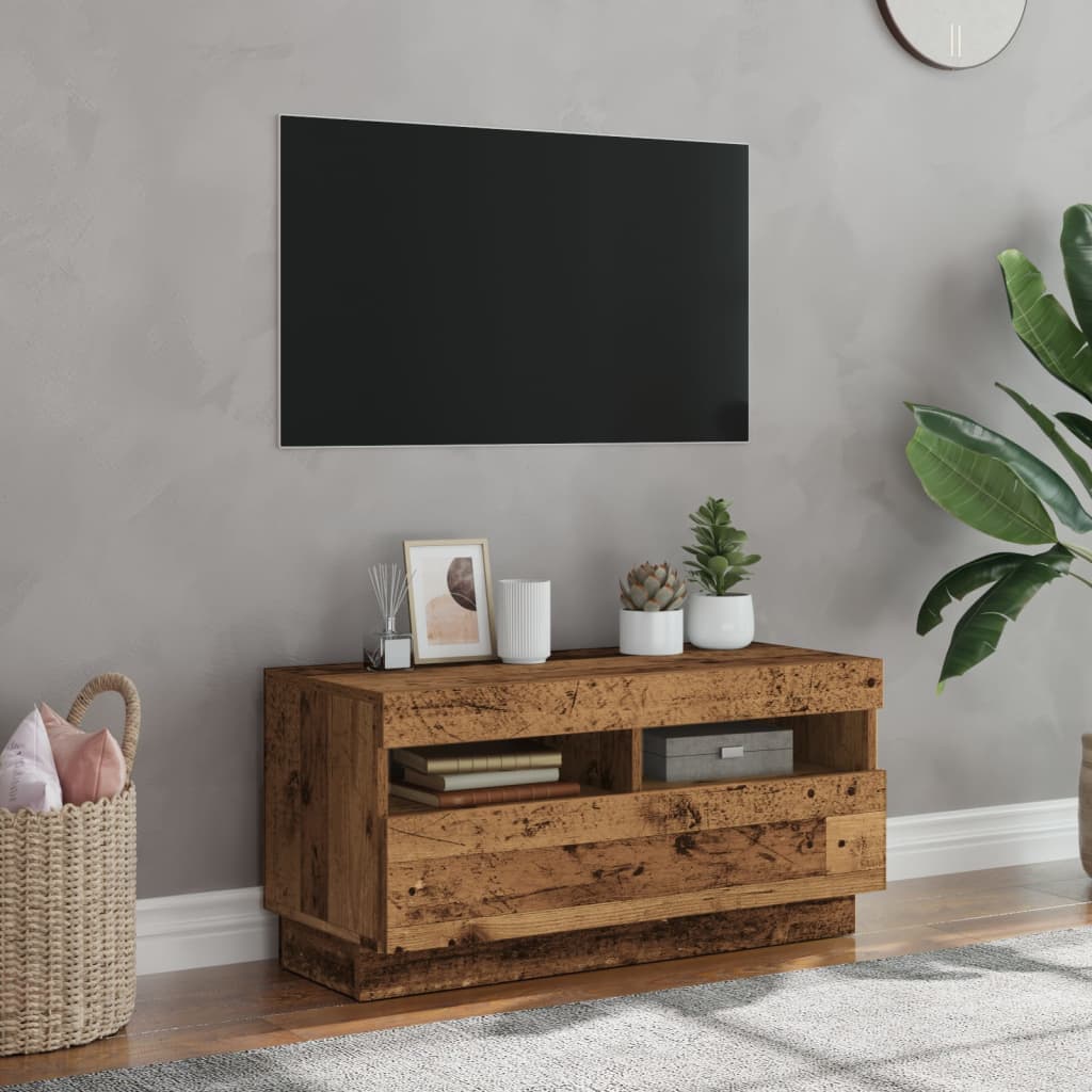 tv-bord med LED-lys 80x35x40 cm konstrueret træ antikt træ