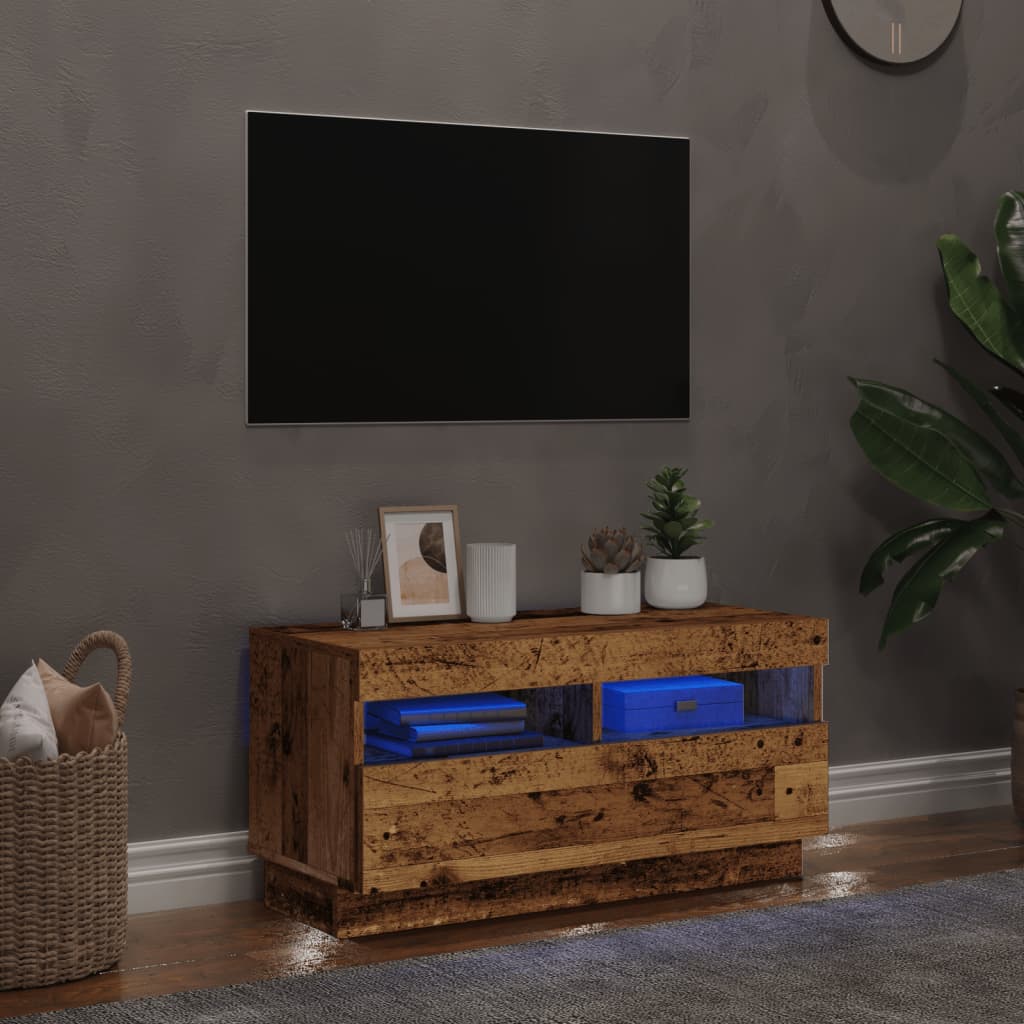 tv-bord med LED-lys 80x35x40 cm konstrueret træ antikt træ