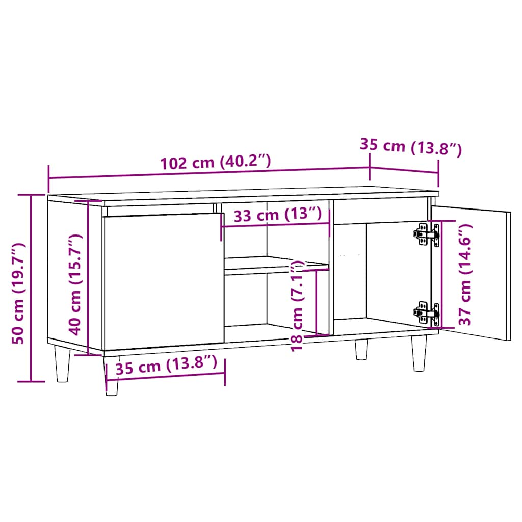 tv-bord 102x35x50 cm konstrueret træ kunsteg