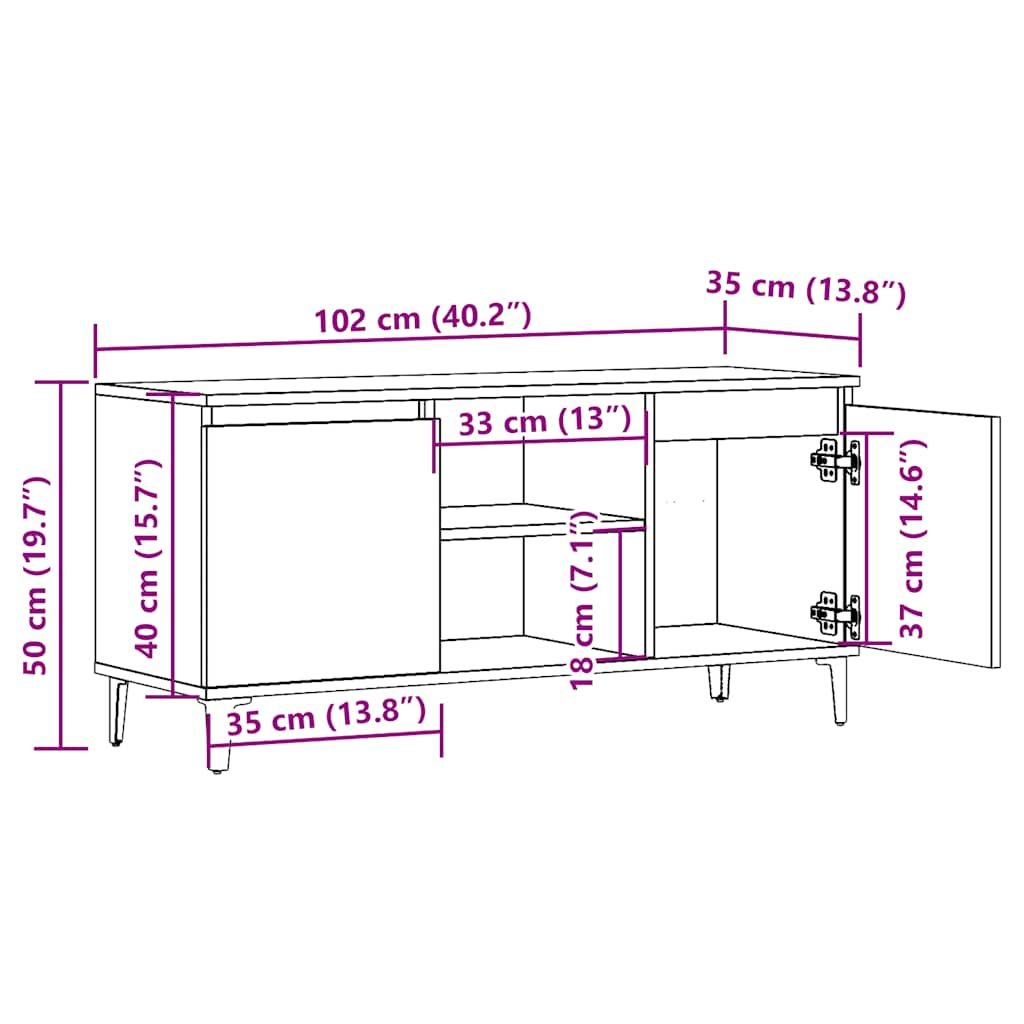 tv-bord 102x35x50 cm konstrueret træ kunsteg