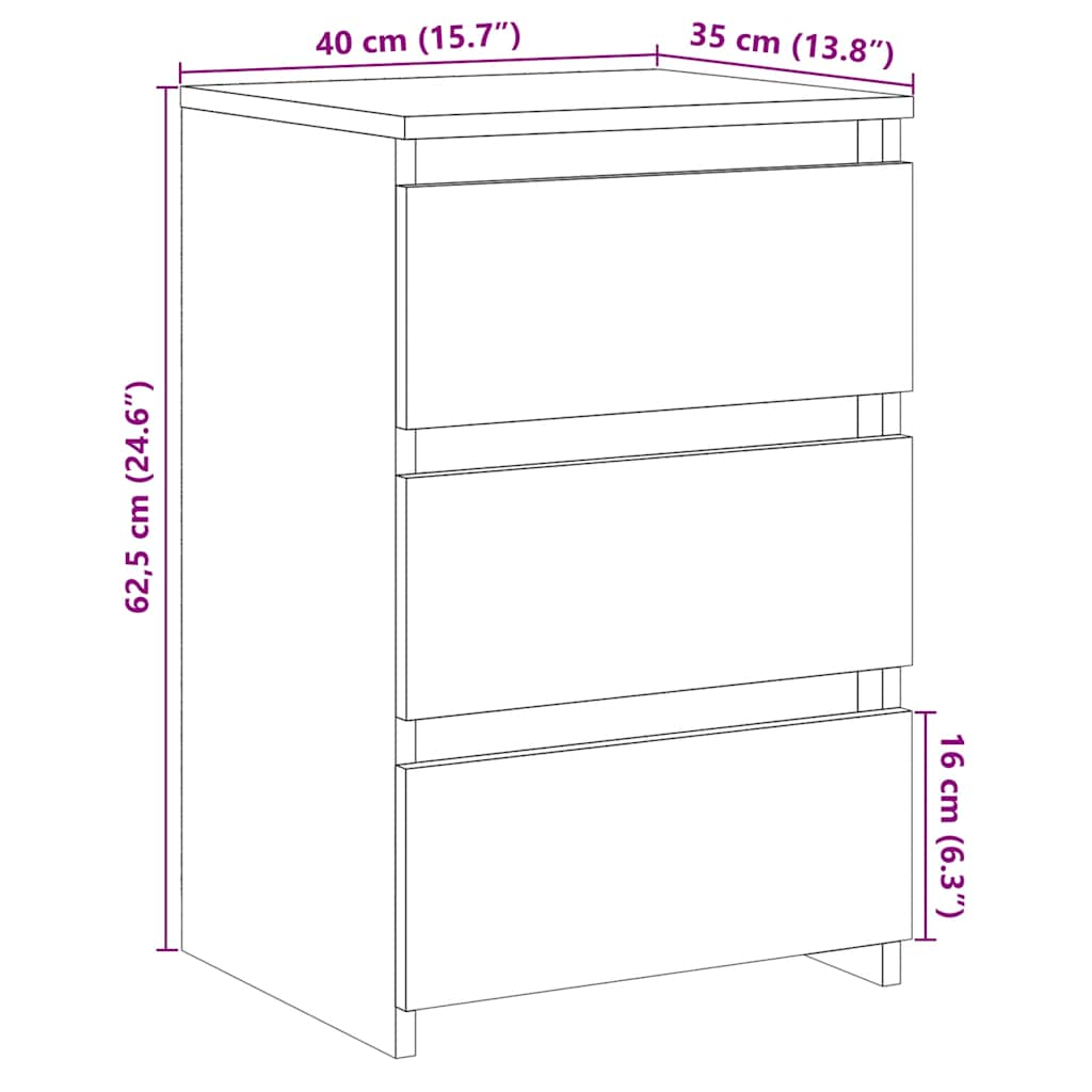 sengebord 40x35x62,5 cm konstrueret træ gammelt trælook