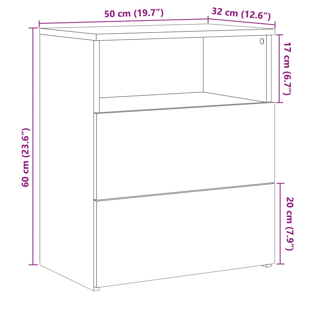 sengebord 50x32x60 cm konstrueret træ antikt trælook