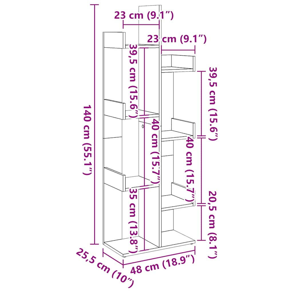 bogreol 48x25,5x140 cm konstrueret træ gammelt træ