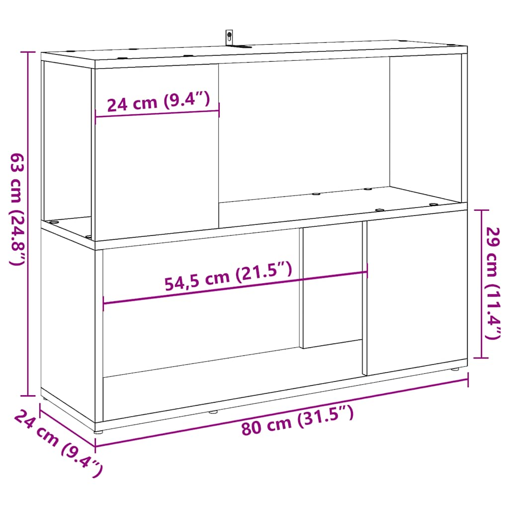 bogreol/rumdeler 80x24x63 cm gammelt trælook