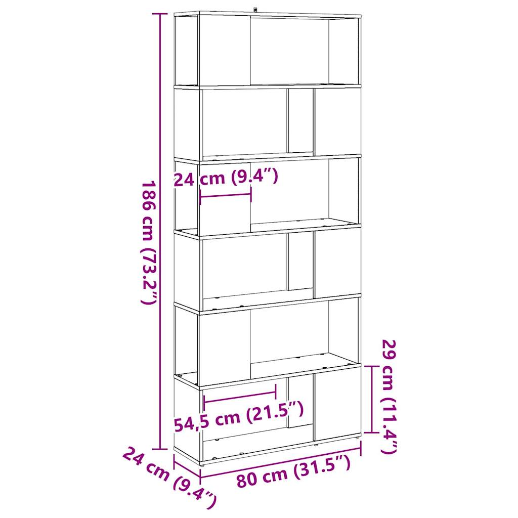 bogreol/rumdeler 80x24x186 cm kunsteg