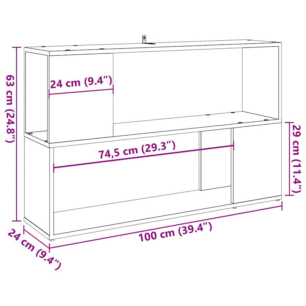 bogreol 100x24x63 cm konstrueret træ antikt træ