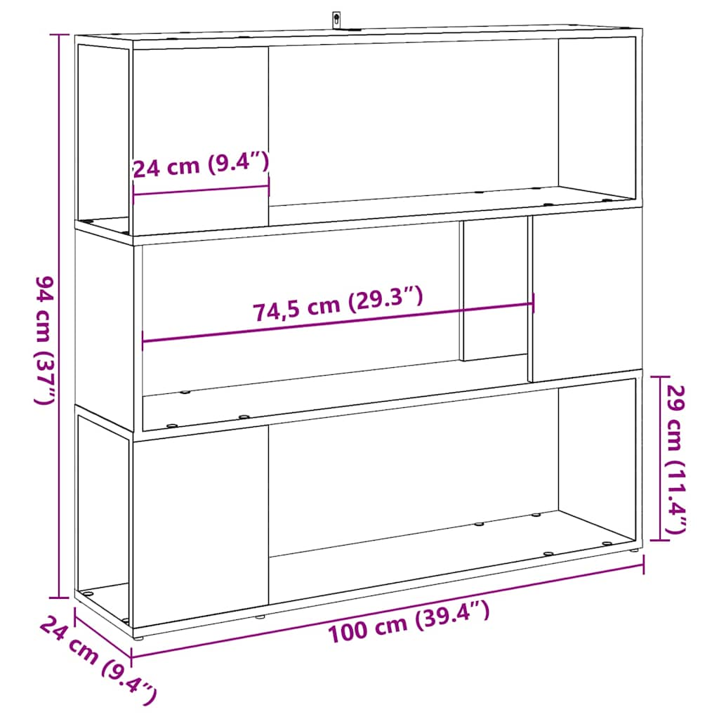 bogreol/rumdeler 100x24x94 cm kunsteg