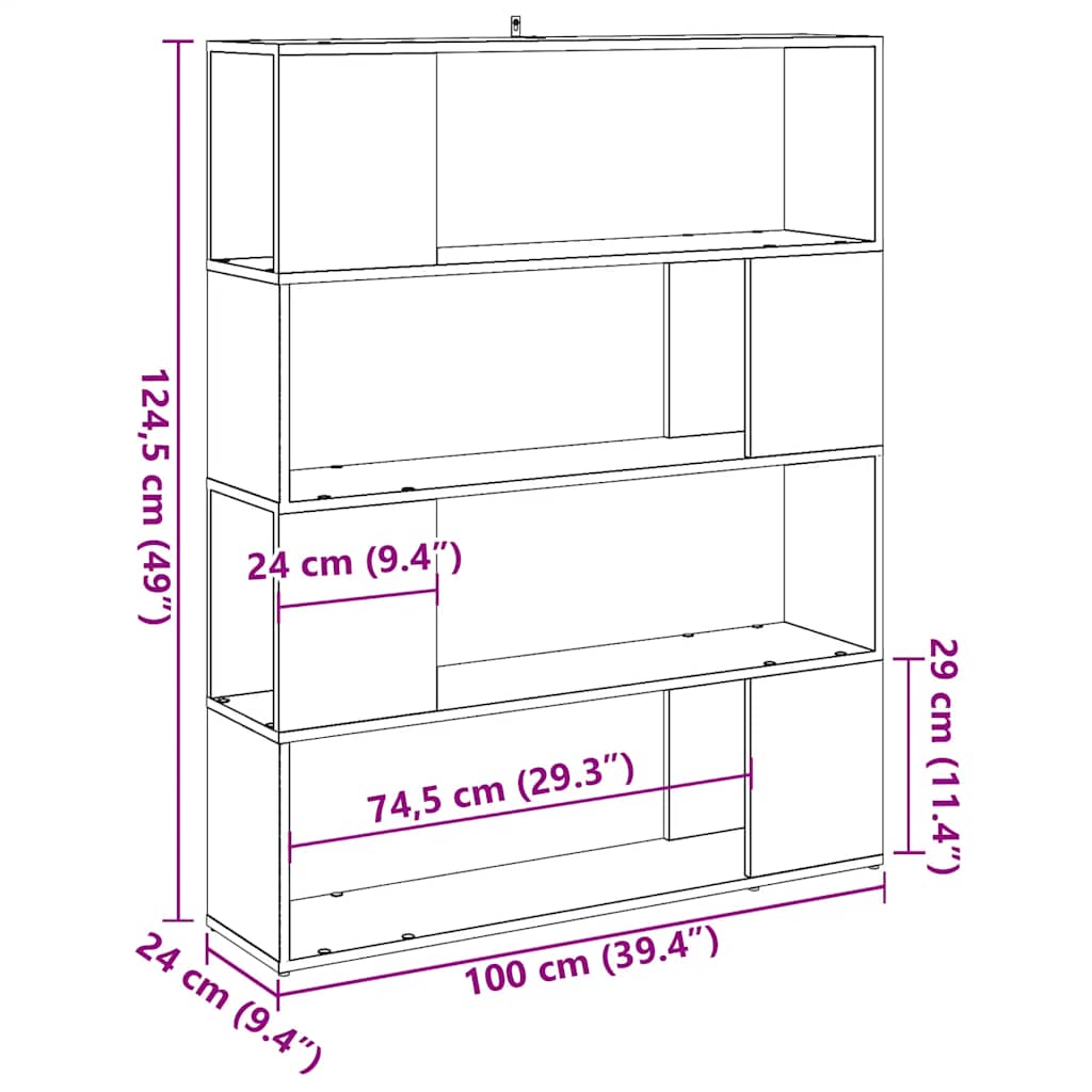 bogreol/rumdeler 100x24x124,5 cm antikt træ