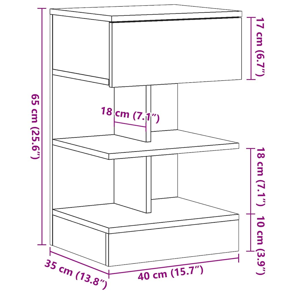 sengeborde 2 stk. 40x35x65 cm konstrueret træ gammelt trælook