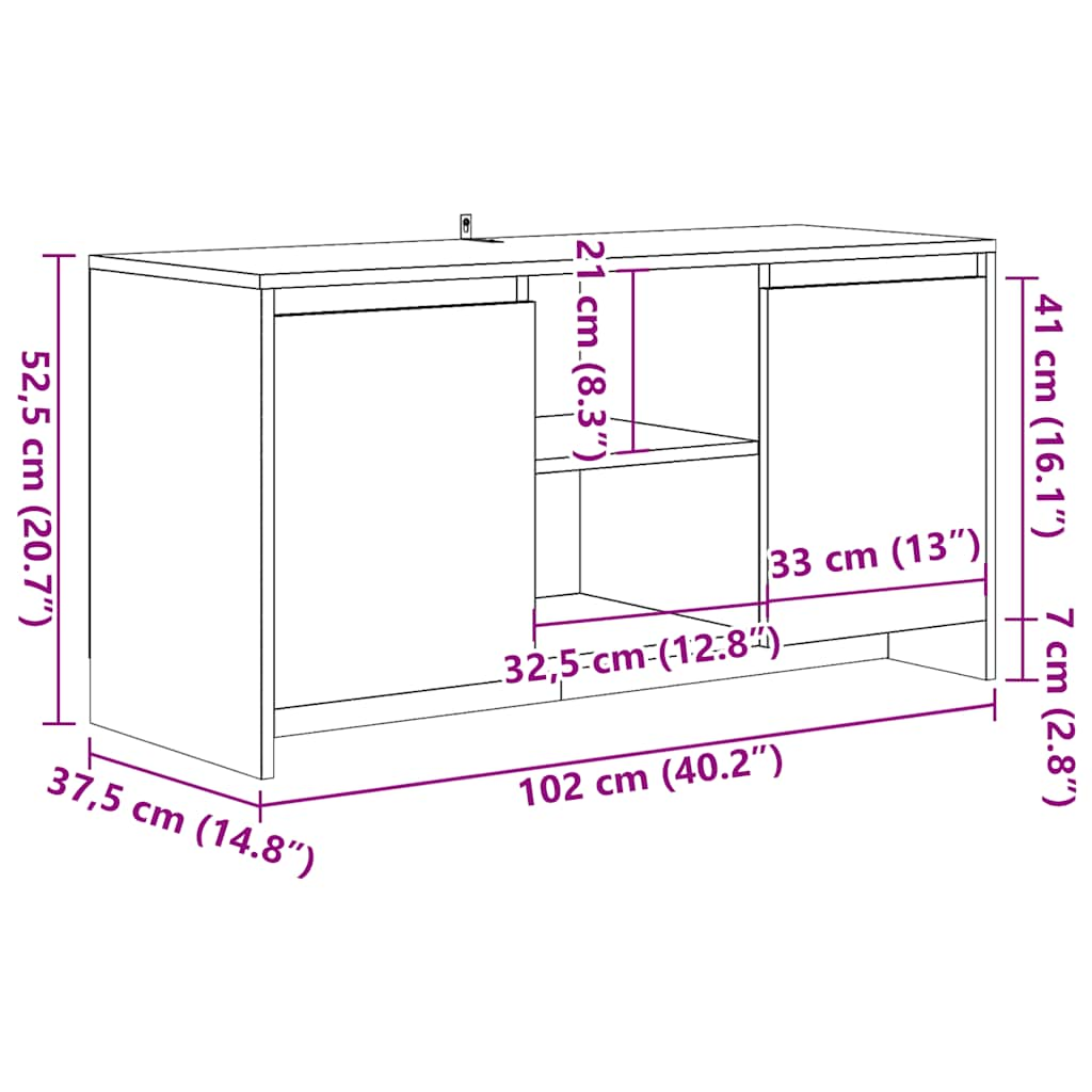 tv-bord 102x37,5x52,5 cm konstrueret træ antikt træ