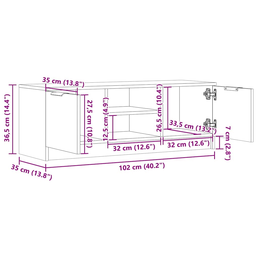 tv-bord 102x35x36,5 cm konstrueret træ gammelt trælook