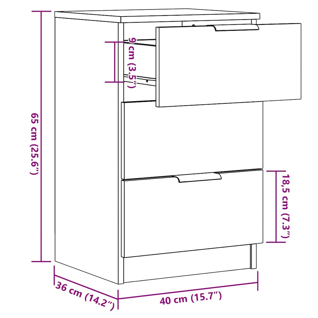 sengeborde 2 stk. 40x36x65 cm konstrueret træ gammelt trælook