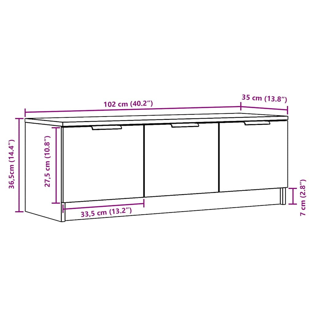 tv-bord 102x35x36,5 cm konstrueret træ gammelt trælook