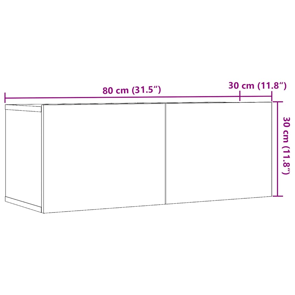 væghængte tv-borde 2 stk. 80x30x30 cm gammelt træ-look