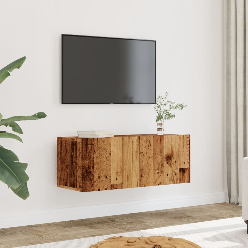 væghængte tv-borde 2 stk. 80x30x30 cm gammelt træ-look