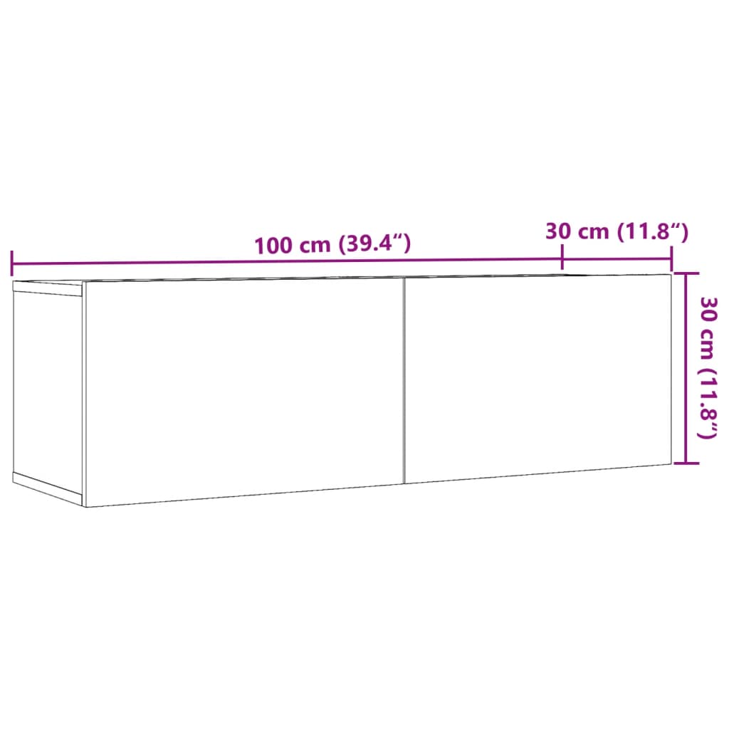 væghængte tv-borde 2 stk. 100x30x30 cm egetræsfarve