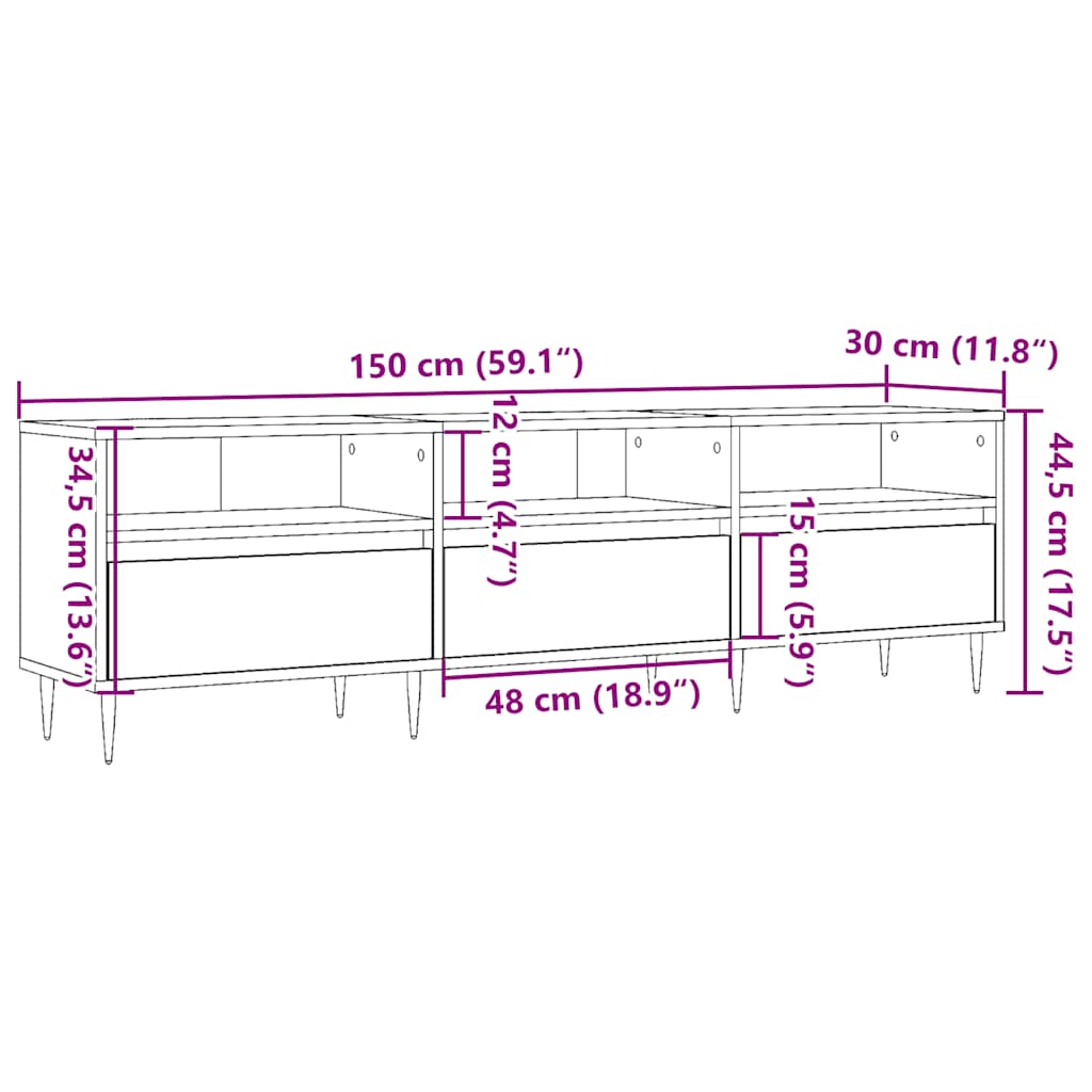 tv-bord 150x30x44,5 cm konstrueret træ kunsteg