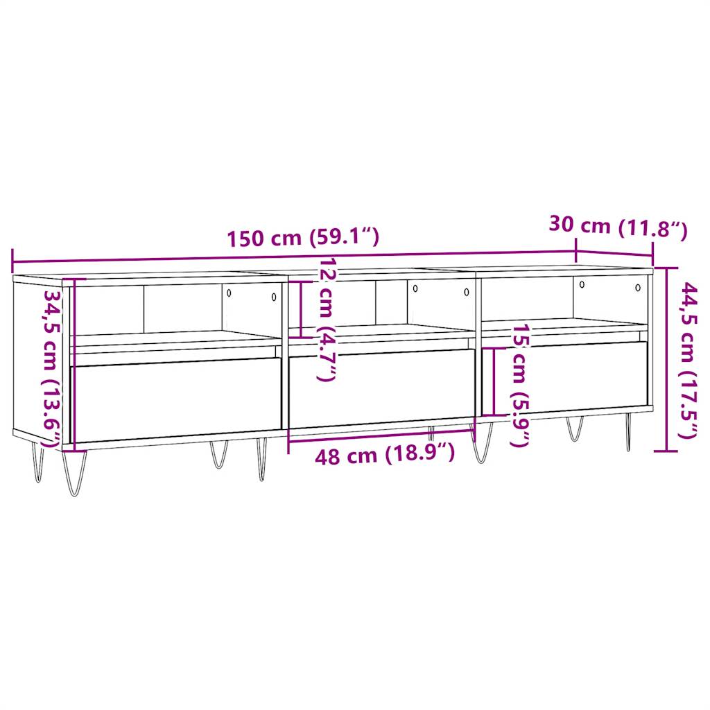 tv-bord 150x30x44,5 cm konstrueret træ antikt trælook