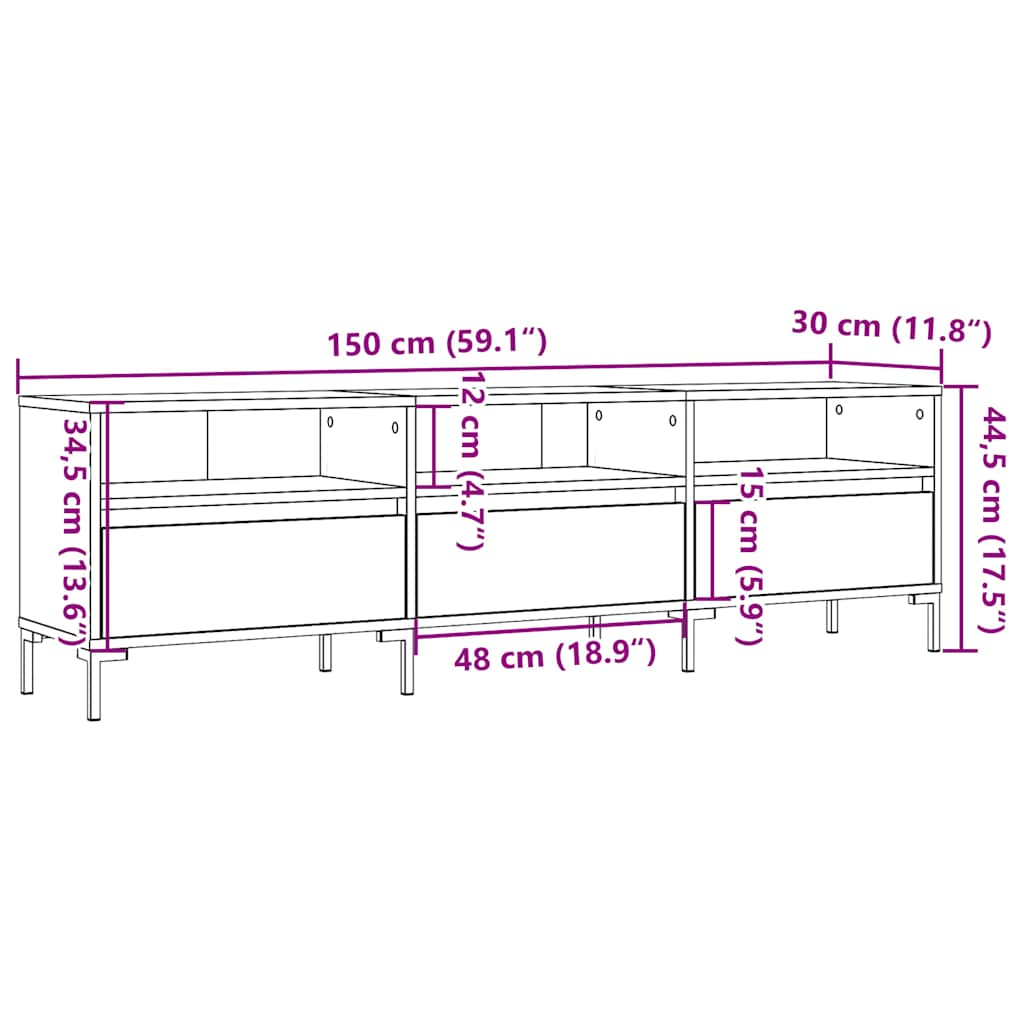 tv-bord 150x30x44,5 cm konstrueret træ kunsteg