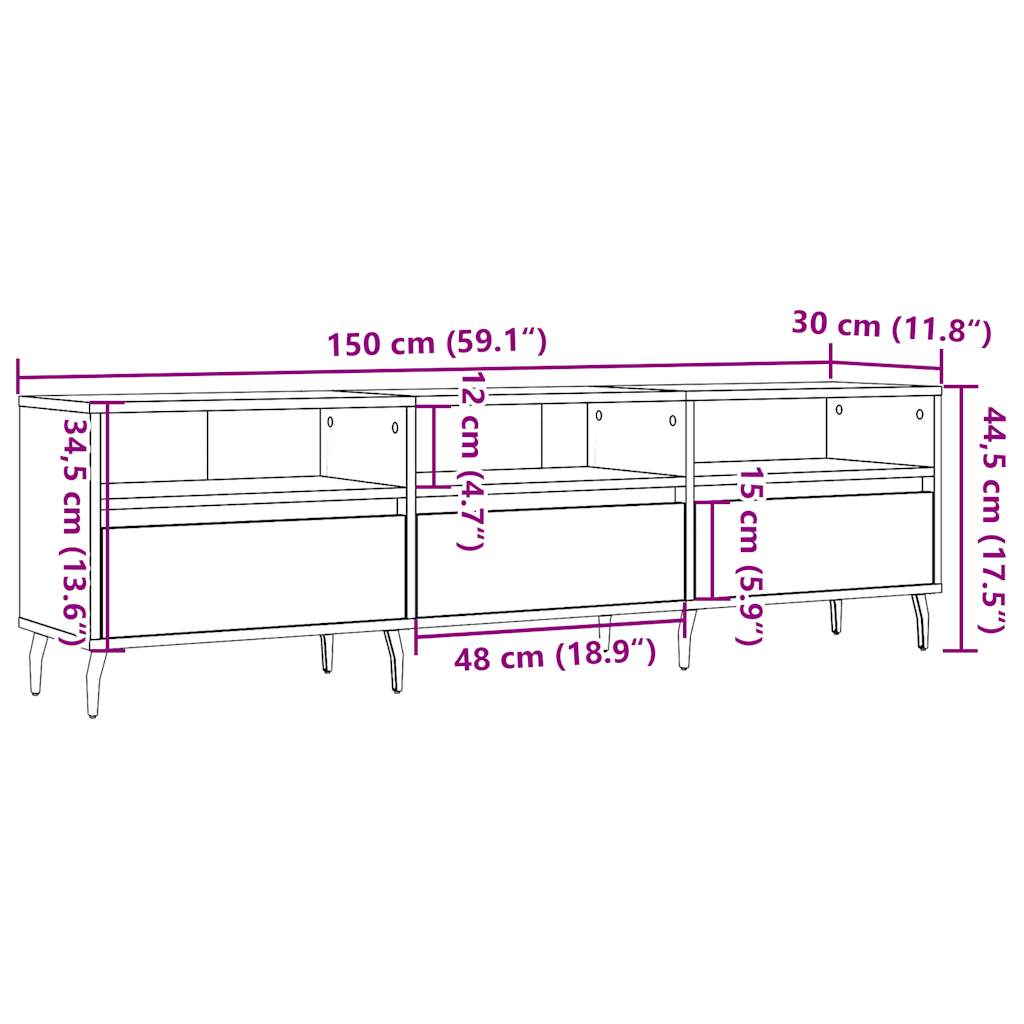 tv-bord 150x30x44,5 cm konstrueret træ kunsteg