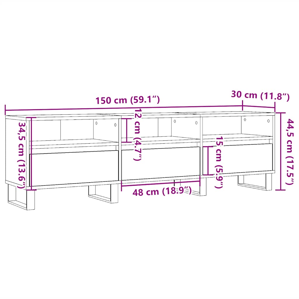 tv-bord 150x30x44,5 cm konstrueret træ antikt trælook