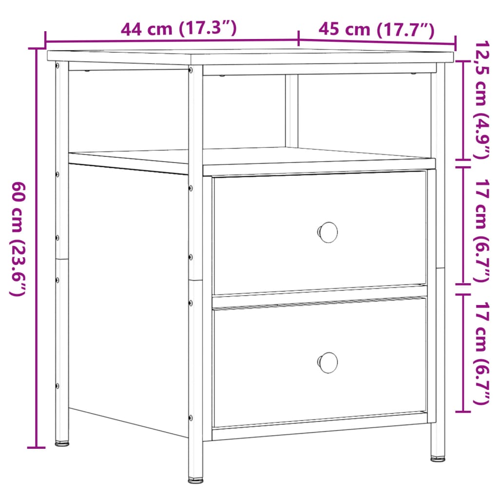 sengebord 44x45x60 cm konstrueret træ antikt trælook