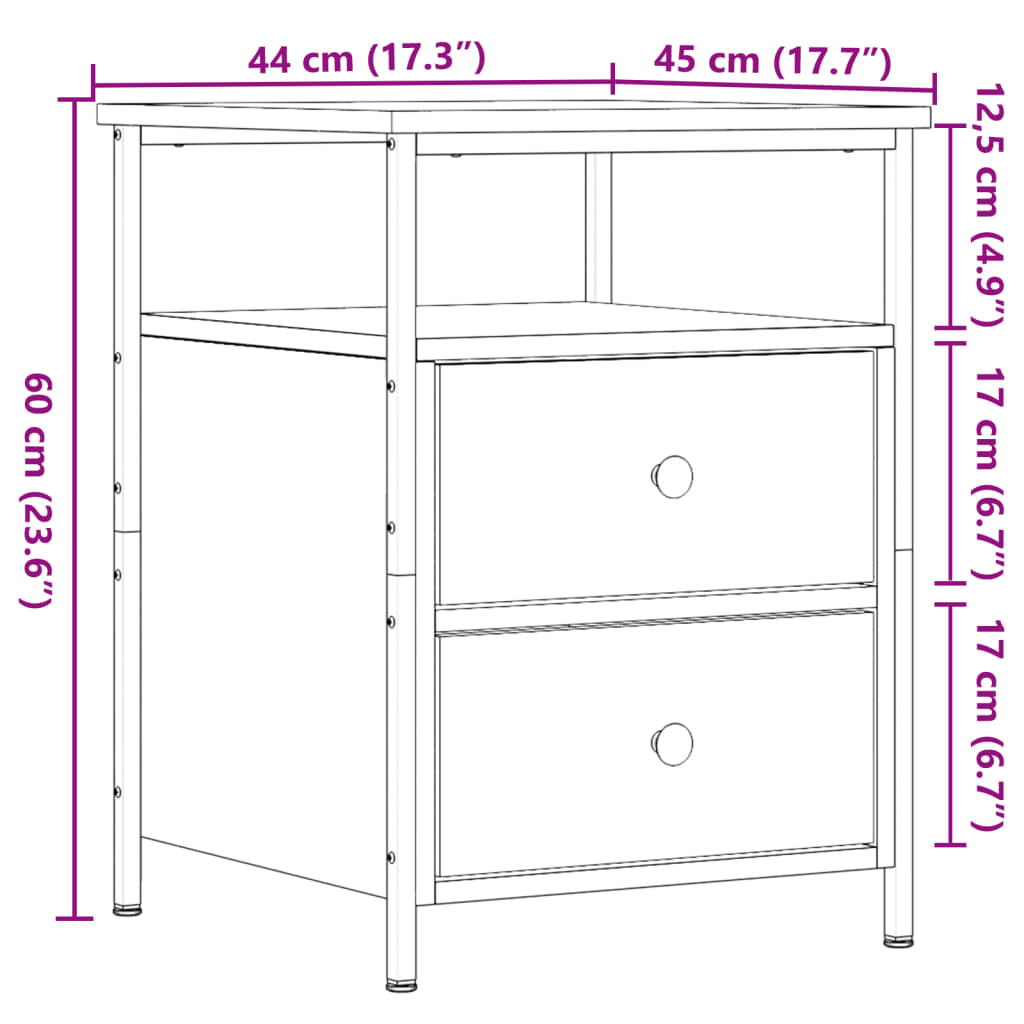 sengeborde 2 stk. 44x45x60 cm konstrueret træ kunsteg