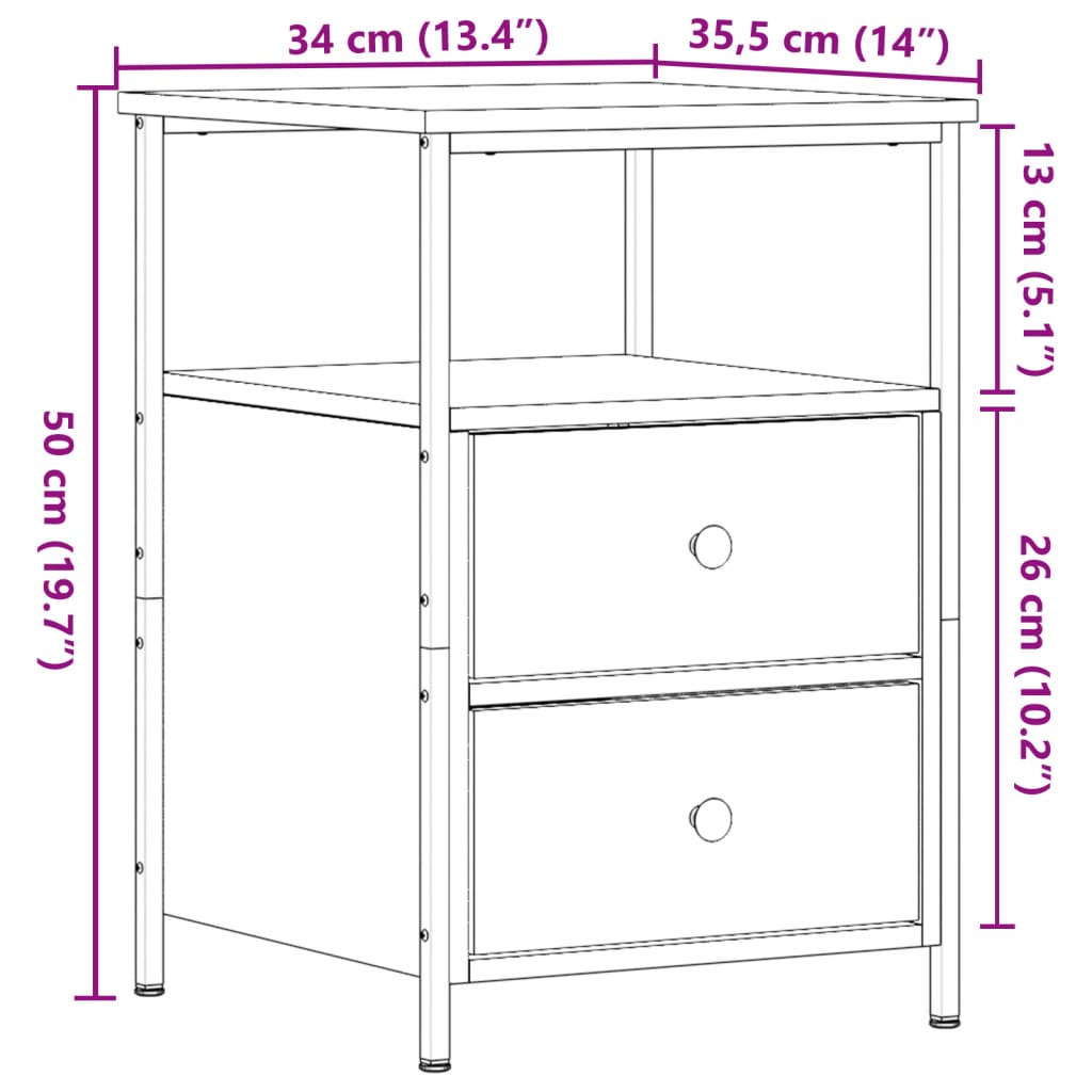 sengeborde 2 stk. 34x35,5x50 cm konstrueret træ antikt trælook