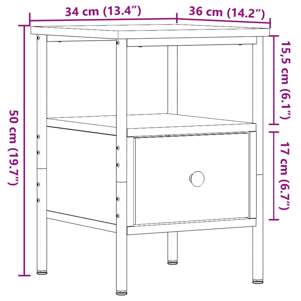 sengeborde 2 stk. 34x36x50 cm konstrueret træ gammelt trælook