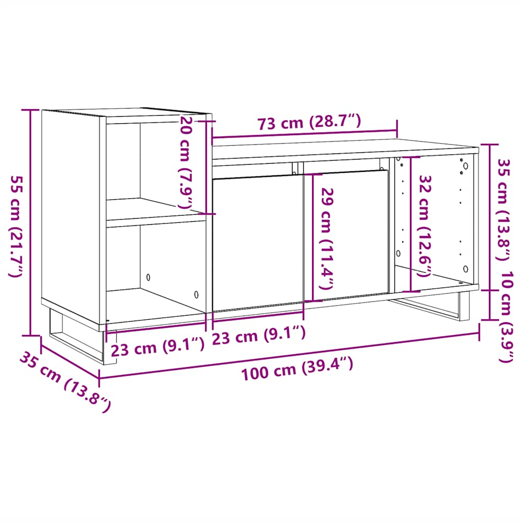 tv-bord 100x35x55 cm konstrueret træ antikt trælook