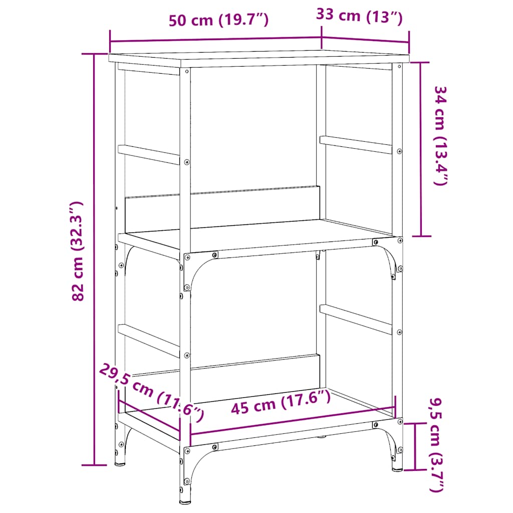 bogreol 50x33x82 cm konstrueret træ antikt trælook