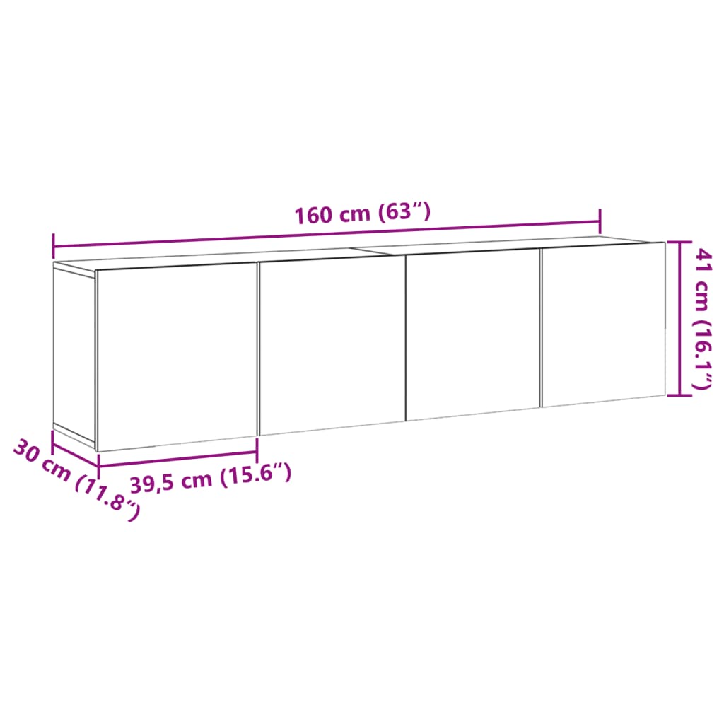 væghængte tv-borde 2 stk. 80x30x41 cm egetræsfarve