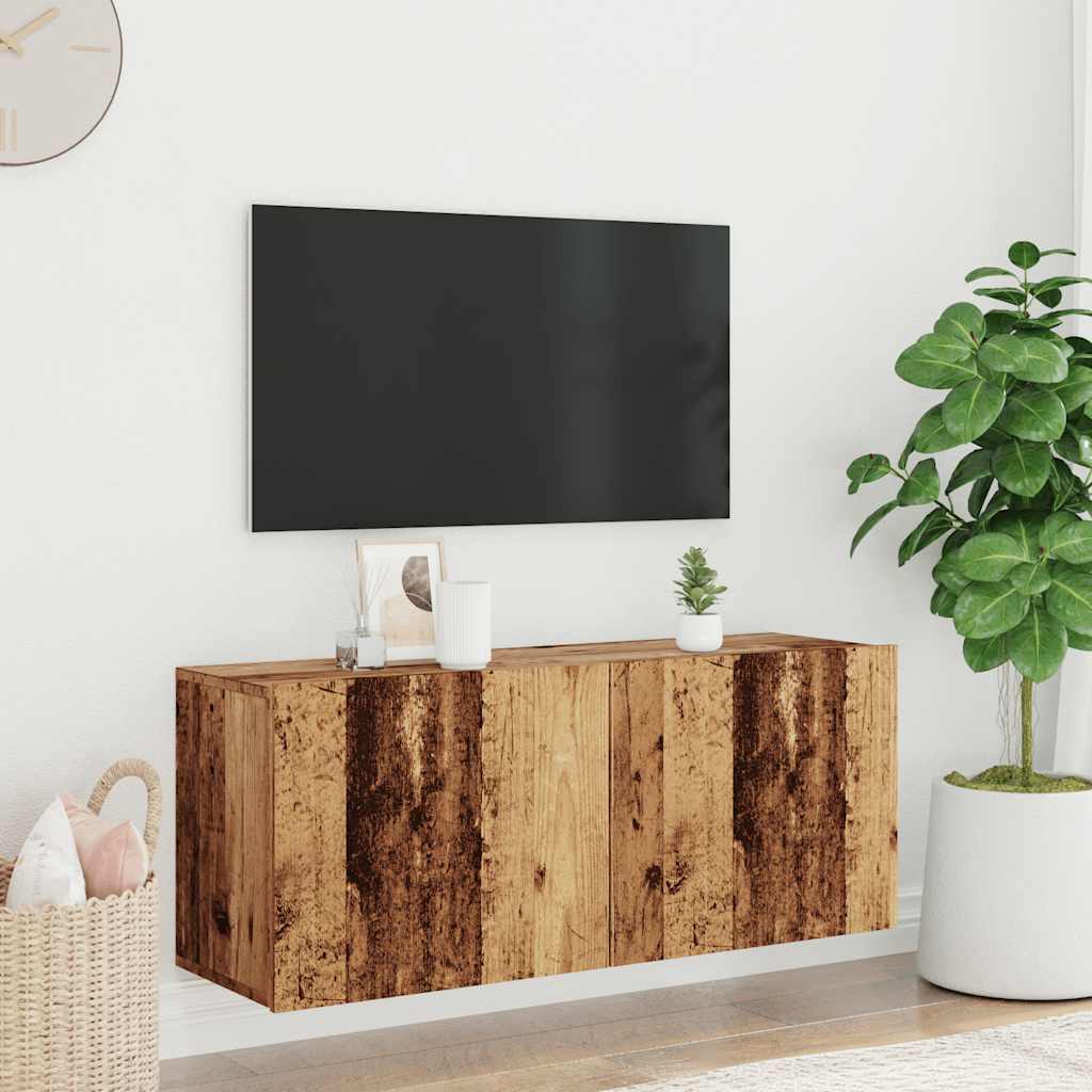 væghængt tv-bord 100x30x41 cm gammelt træ-look